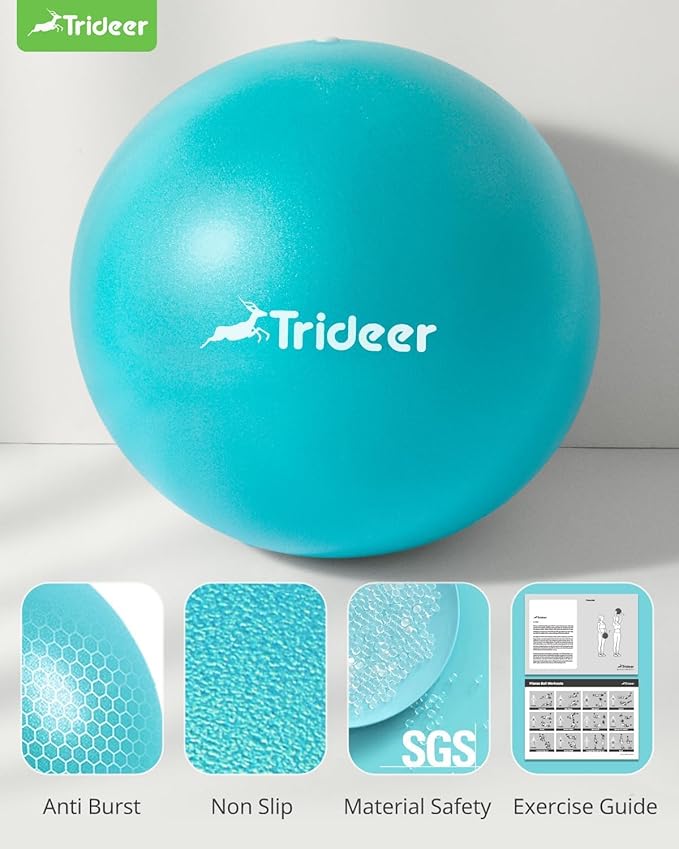 Trideer 9-Inch Pilates Ball, Small Exercise Ball for Yoga, Core Training, Physical Therapy, Balance, Stability and Stretching Pilates Equipment with Inflation Straw