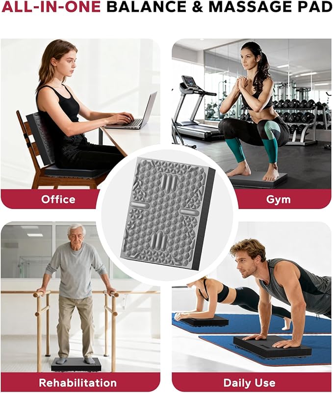 HAPBEAR Exercise Balance Pad - 15"x12" Non-Slip Textured Foam Balance Pad with 2-in-1 Stability & Massage - 2.2" Thick TPE Layer with Soft Cushioning + EVA Massage Layer for Physical Therapy, Core Training & Massage