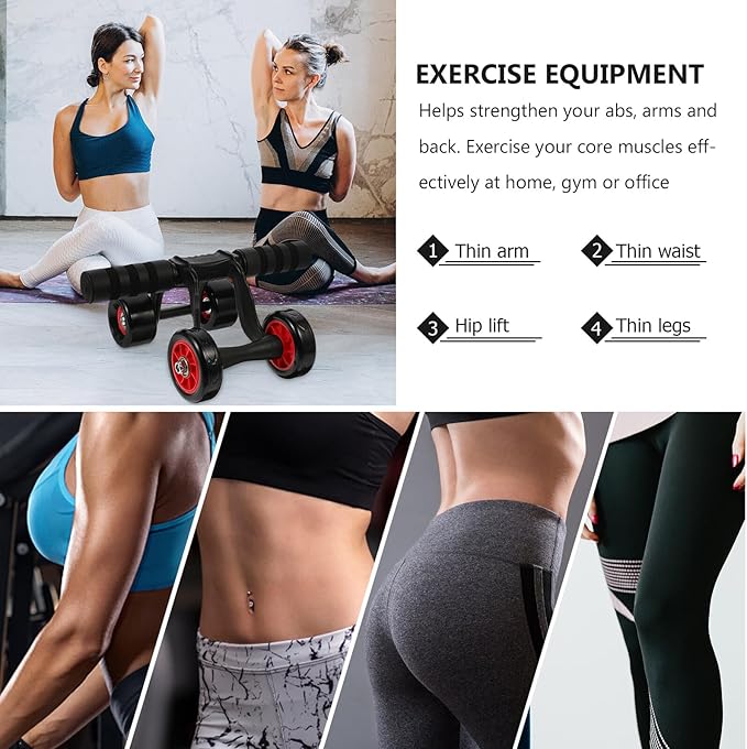 SUPVOX Four-wheel Ab Roller Wheel with Knee Pad Mat, Portable Core Workout Fitness Equipment for Home Abdominal Exercise and Strength Training