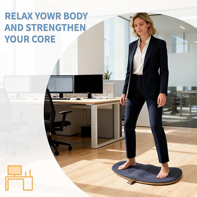 Ergonomic Wooden Balance Board, Anti-Fatigue Wobble Board, Anti-Slip Balance Board with PU Cushioned Top, Standing Desk Mats, Rocker Board, Office Accessories, Blue
