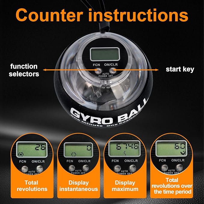 Torque Ball with Counter - Auto-Start Wrist Power Gyro Ball, Forearm Strengthener, Grip Strength Trainer, Hand Strengthening Devices, Wrist Trainer Balls, Finger Exerciser with LED Lights