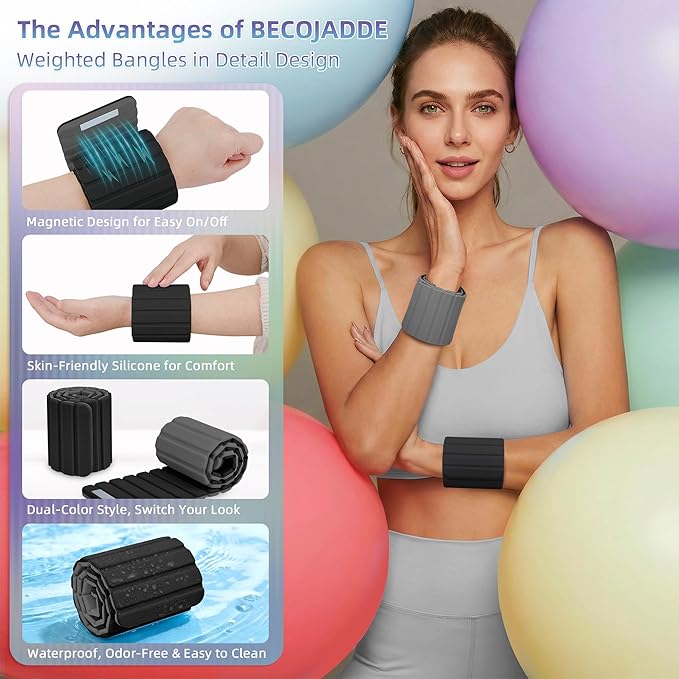 Wrist Weights Ankle Weights for Women 1 Pair (1.1 lb/2.2 lb Each) Silicone Magnetic Leg Arm Weighted Bracelet for Home Yoga Pilates Gym Workout Walking Jogging