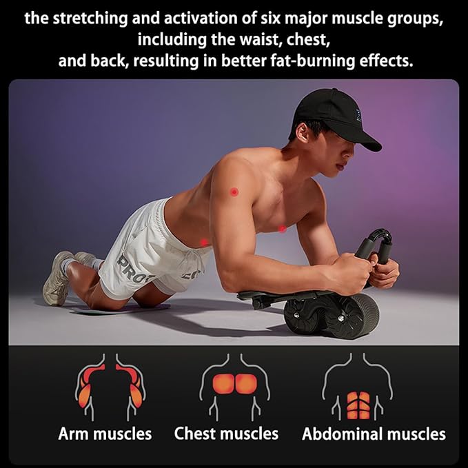 New Ab Roller for Wheel, Home Workout Auto Rebound Abdominal Wheel, Ab Abdominal Exercise Roller with Elbow Support, Core Workout Equipment for Strengthening Abs, for Women & Men