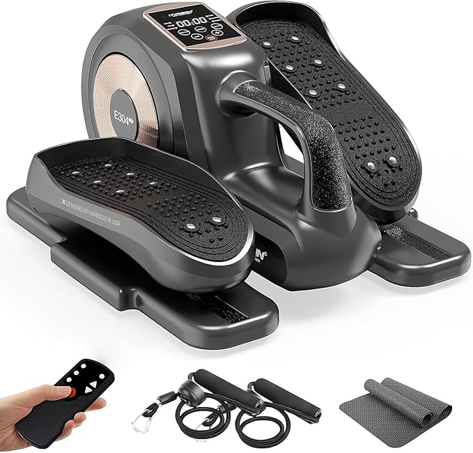 HARISON Under Desk Elliptical Machine with Multi-Functional LCD Display, Ellipse Leg Exerciser for Seniors with 12-Level Adjustable Speed and Resistance Bands