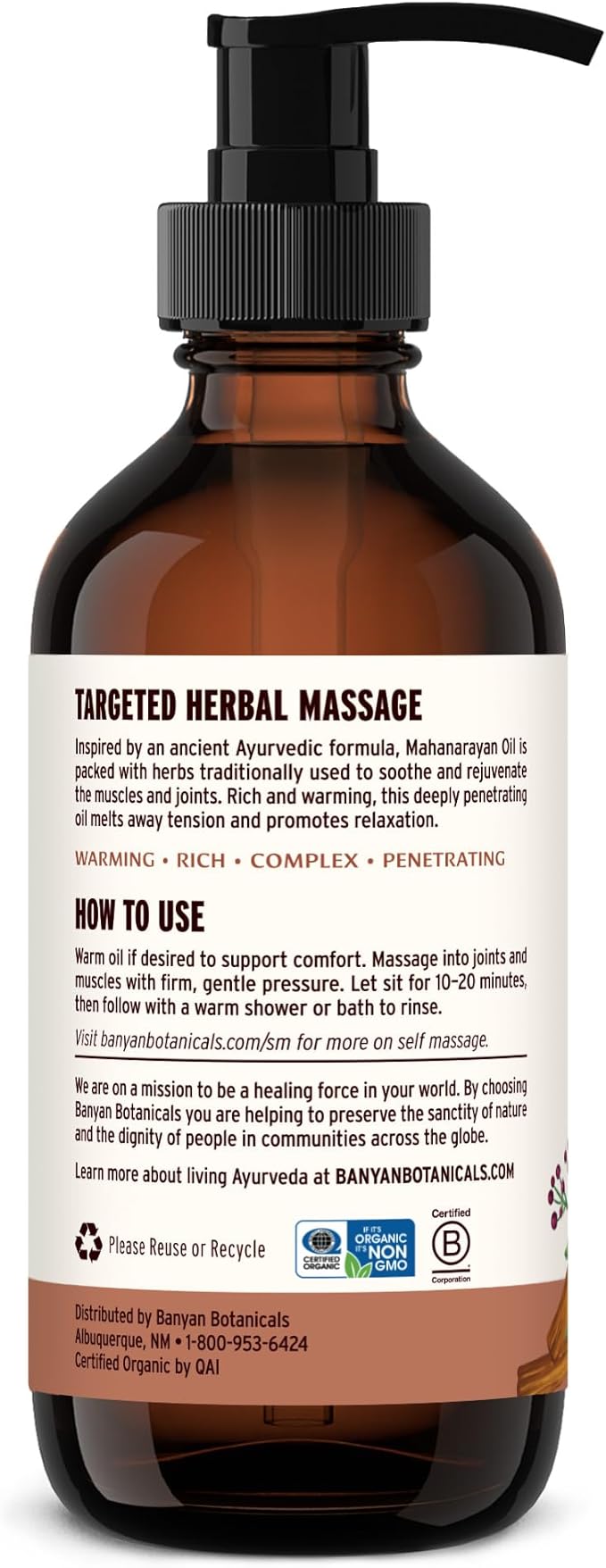 Banyan Botanicals Organic Mahanarayan Oil – Deeply Penetrating Muscle & Joint Recovery Oil – Warming Ayurvedic Massage Oil for Active Mobility & Tissue Resilience – 8 oz – USDA Organic