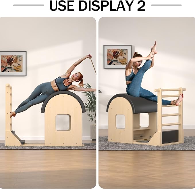 Black Pilates Ladder Barrel, Wooden Spine Corrector Pilates Machine for Home Workout, Pilates Arc for Balance, Core Strengthening and Stretching-Ngxmky