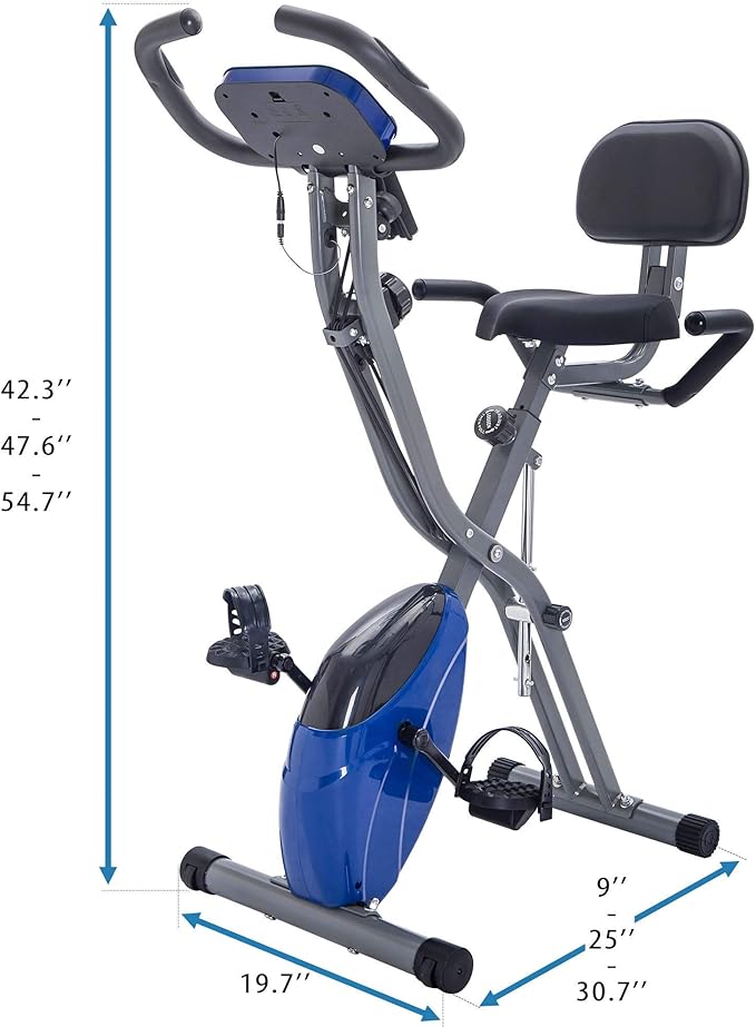 Merax Exercise Bike Folding Exercise Bike Indoor Upright Recumbent Fitness Cycling Bike Magnetic X-Bike with 16-Level Adjustable Resistance for Home Workout 350LB Weight Capacity