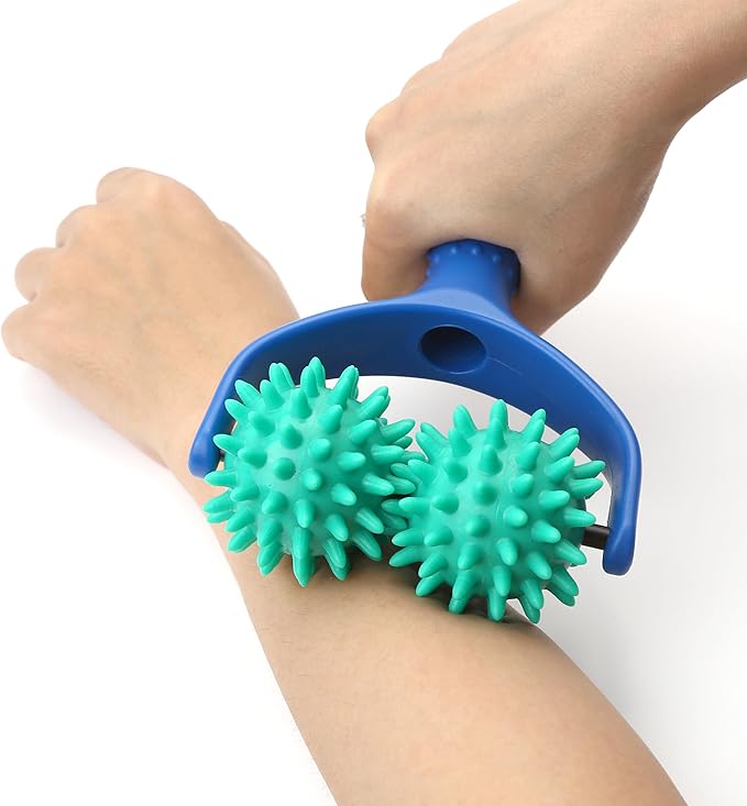2PCS Handheld Spiky Massage Balls Rollers Compact and Portable Muscle Relaxation Tools with Handle-Deep Tissue for Pain Pressure Relief Whole Body Sensory Self Relax Massager Stick