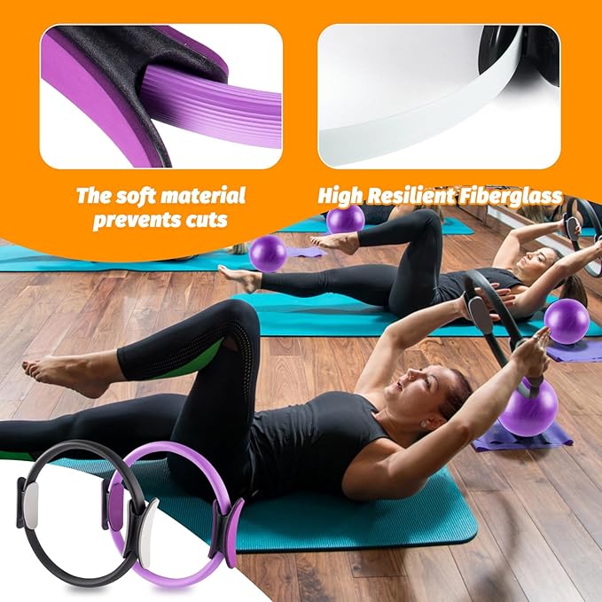 Pilates Ring Set - Complete Home Equipment Kit for Women with Magic Circle, Resistance Bands, Massage Balls, and Exercise for Toning and Flexibility
