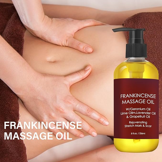 Frankincense Massage Oil for Women,Massage Therapy Oil for Soreness & Stiffness,Stretch Marks and Scars Body Oil for All Skin Types（8oz）