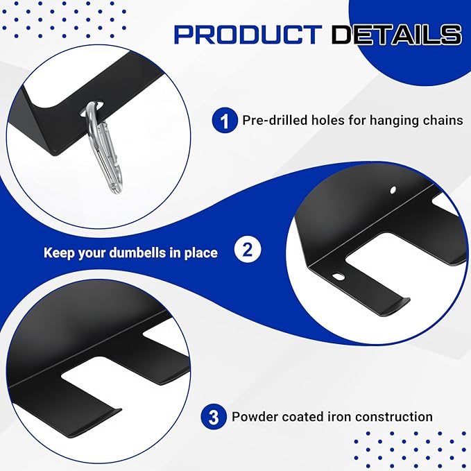 Sintuff Wall Mounted Dumbbell Rack, Heavy Duty Metal Home Gym Storage Organizer, 6 Dumbbell Slots and 2 Side Hooks, Holds Exercise Bands, Jump Ropes, Lifting Belts & Workout Accessories, Black