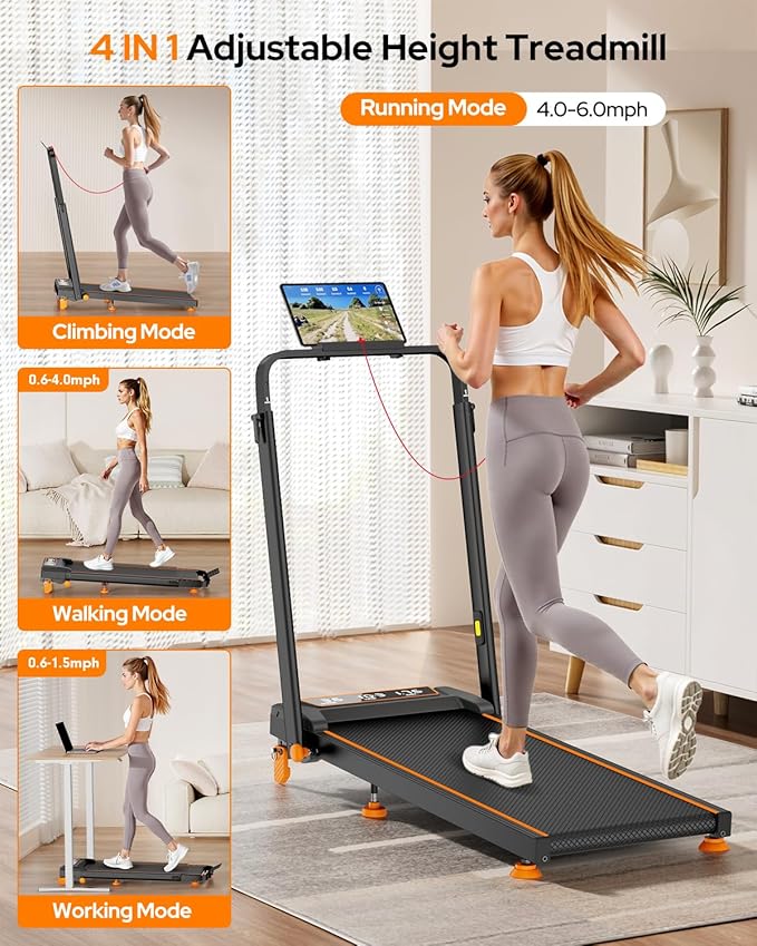 Walking Pad Treadmill with 12% Incline & Dual LED Display, 4 in 1 Walking Pad with Handle Bar, 3.5HP Foldable Under Desk Treadmill, Portable Treadmills for Home 350LBS, 4 Adjustable Incline, RGB Light