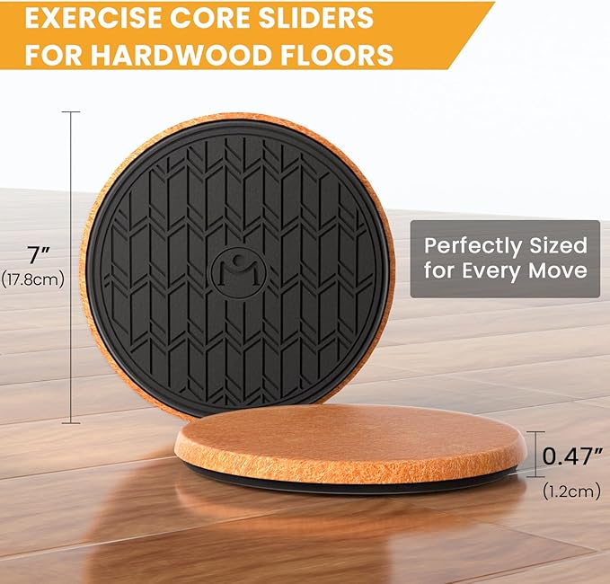 MUYOS Sliders for Working Out, 2 Pairs Exercise Core Sliders – Oval (9-1/2" x 5-3/4") & Round (7"), Sliding Discs for Strength Training, Abdominal & Core Workouts on Hardwood Floors, Protects Floors W