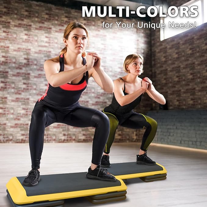 43'' Exercise Aerobic Step Platform, Adjustable Height 4-6-8in Exercise Stepper Workout with 4 Detachable Risers, Aerobics Stepper Workout Stepper for Home Gym Cardio Strength & Training