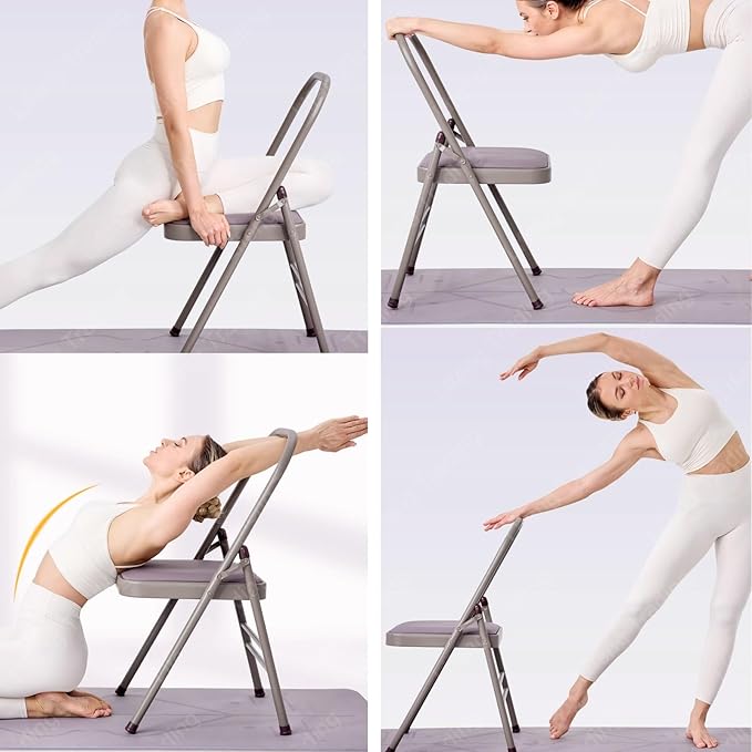 Foldable Yoga Auxiliary Chair for Adults Backless Yoga Chair Portable Curved Chaise LoungeChair forYoga YogaAuxiliaryChair with Anti Slip Foot Pads for Stretching Balance Training(Purple)