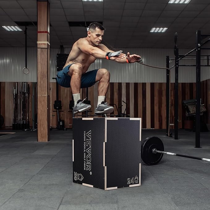 VEVOR 3 in 1 Plyometric Jump Box, Easy-to-Assemble Wood Plyo Box for Jumping Trainers, Home Gym Training and Conditioning