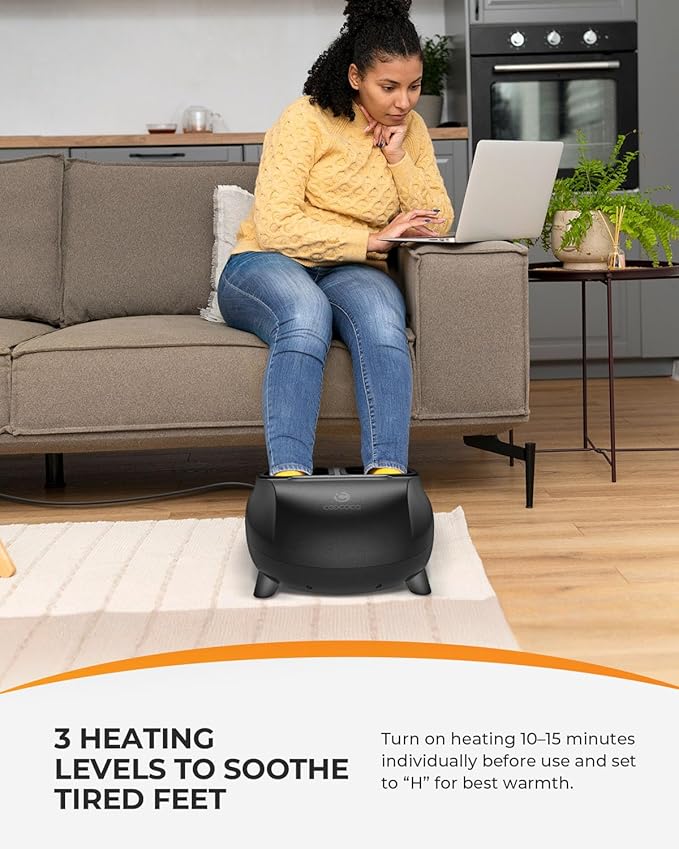 CooCoCo FSA Eligible Foot Massager with Heat, Upgrade ABS Feet Massager with Remote, Foot Massager for Neuropathy & Plantar Fasciitis, Foot Massage Machine with Base, Kneading Compression, Foot Warmer