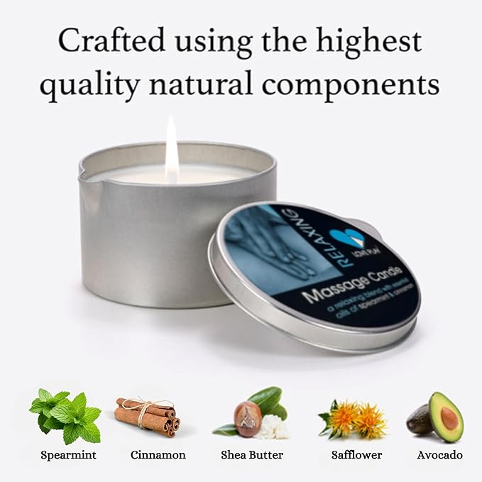 LOVE PLAY Massage Oil Candle for Home SPA - Vegan Moisturizing Body Oil Candle for Pure Relaxation - Hydrating Skin Care Massage Oils with Essential Oils (6.76oz) (Relaxing)