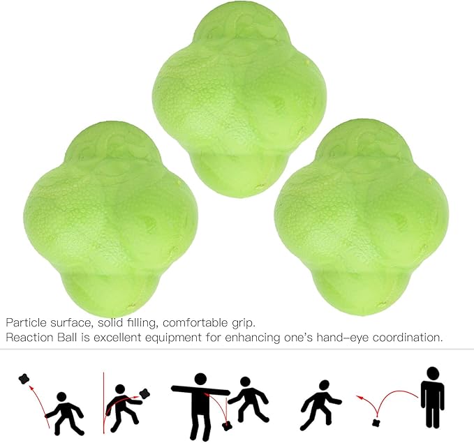 3pcs Hex Bounce Reaction Ball, Handball Reflexs Training Equipment, Rubber Reaction Bounce Balls for Hand Eye Coordination Training