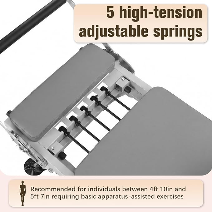 Generic 78 in Pilates Reformer with Springs Resistance Adjustable Fitness Equipment 300 LBS Capacity Smooth Glide Carriage Reformer for Home and Studio Use