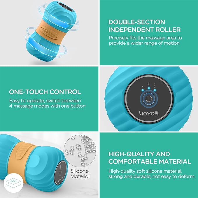 VOYOR-HEALTH Vibrating Peanut Massage Ball Roller, Electric Double Lacrosse Massage Ball with 4 Intensities for Muscle Pain Relief, Rechargeable Deep Tissue Massage, Yoga Sports Fitness MB300 (Blue)