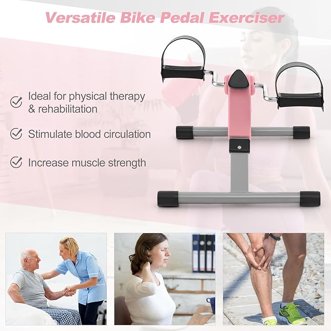 Goplus Mini Exercise Bike, Folding Under Desk Bike Pedal Exerciser with LCD Display, Adjustable Resistance, Portable Lightweight Foot Peddler Machine for Seniors Arms Legs Workout Office Home Fitness