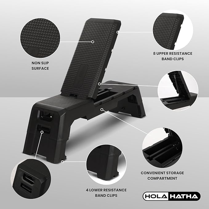 HolaHatha Compact Portable Aerobic Step Platform Exercise Fitness Equipment, Cardio Stepper with Adjustable Height for Home Gym