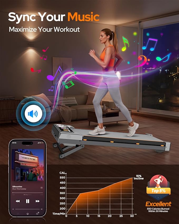 Walking Pad Treadmill with 15% 12-Level Auto Incline, 450 lbs Capacity RGB UI Screen, 3 in 1 Under Desk Treadmill, Bluetooth Speaker, 3.5HP Quiet Portable Treadmills for Home Hiking, APP & Remote