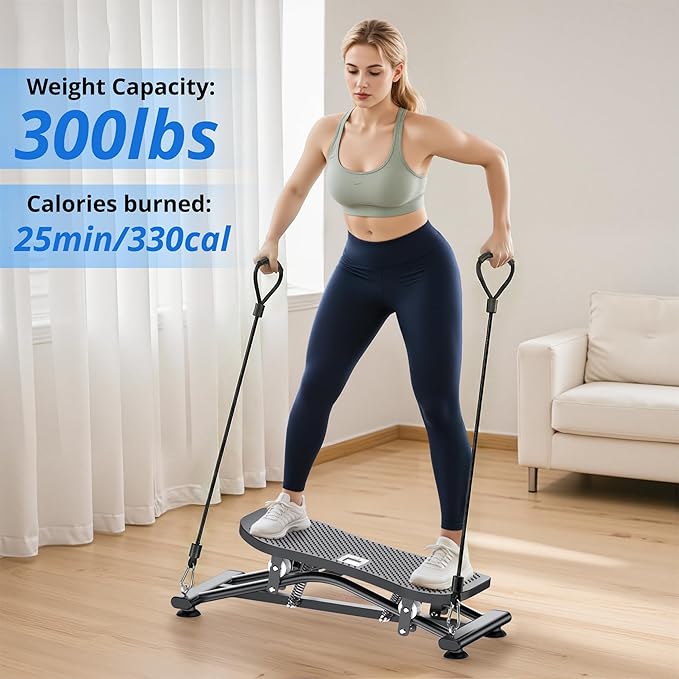 Balance Board with Resistance Bands, Versatile Rocking Stepper, Ski Machine & Wobble Board Featuring LCD Monitor, 330 lbs High-Capacity Side Steppers for Exercise at Home