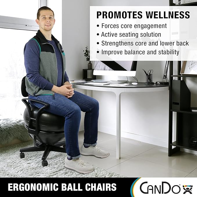 CanDo Metal Ball Chair - Inflatable Ergonomic Active Seating Exercise Ball Chair with Air Pump for Home, Office, and Classroom