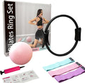 Pilates Ring Set, 15" Pilates Ring, Mini Ball, 3 Resistance Bands & Pump Kit, Home Workout Kit for Toning Arms, Thighs & Core