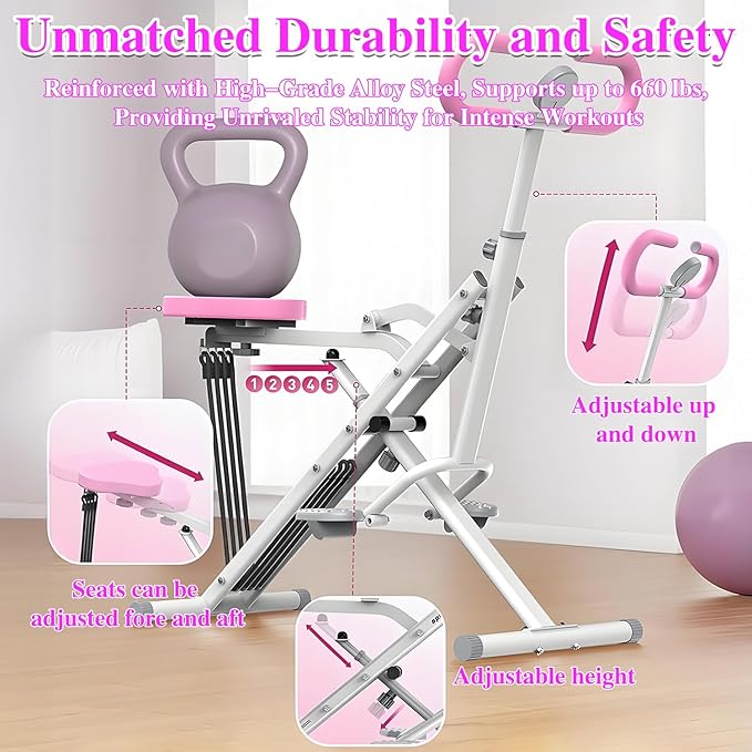 Squat Machine for Home Gym, 2 in 1 Squat Rowing Machine with Adjustable 4 Resistance Bands, Foldable Core Exercise Machine, Arm Glute & Leg Cardio Workout Machine