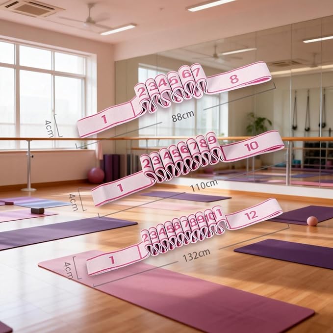 Fitness Resistance Band for Stretching & Yoga, 8/10/12-Section Stretch Band with Clear Markings, Elastic Training Band for Pilates, Yoga, Fitness & Stretching Exercises