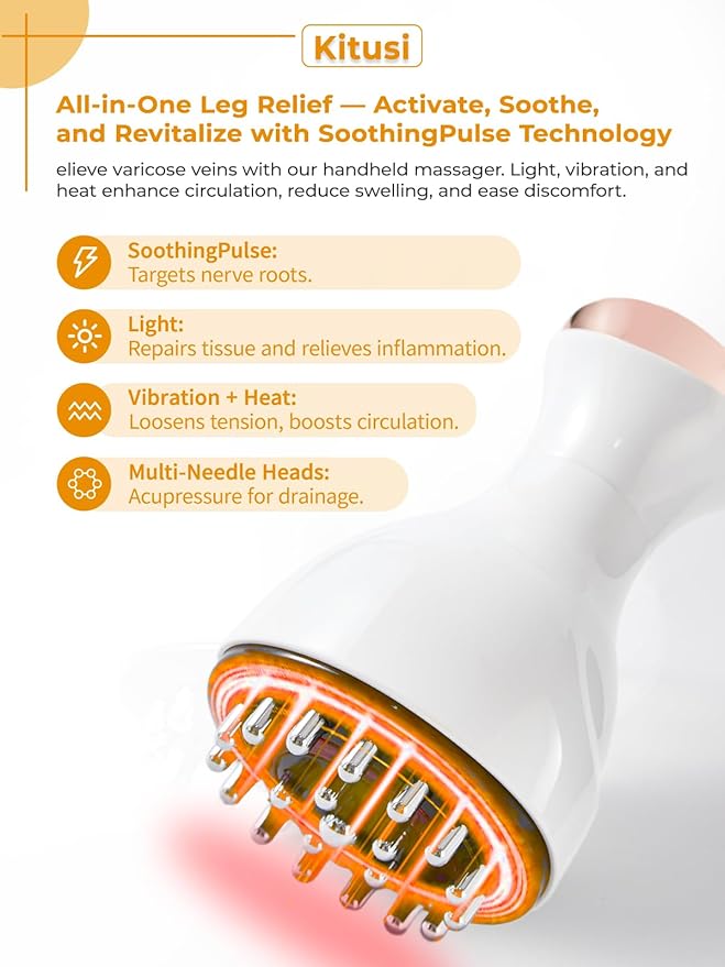 Leg Massager for Circulation and Pain Relief, Lymphatic Drainage & Varicose Veins Support - Calf, Foot & Knee Massager with SoothingPulse, Heat, Light & Vibration - White