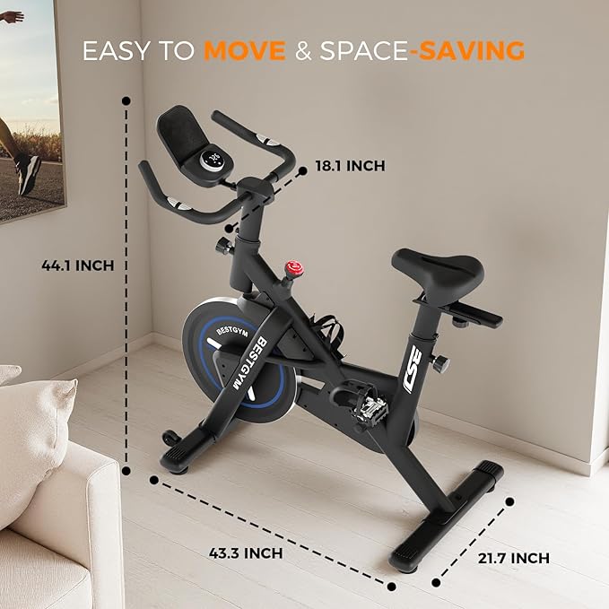 Exercise Bike, Adjustable Resistance Stationary Bikes for Home with App Compatible, Quiet Indoor Cycling Bike with 330lbs Weight Capacity, Comfortable Seat, Silent Belt Drive for Home Fitness and Weight Loss(Friction-Black)