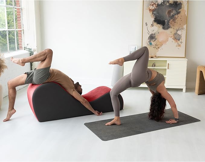 Avana Chakra Yoga Chaise - 2 Adjustable Headrests & Handles with Adjustable Straps, Micro-Velvet/Microloop, Red & Grey