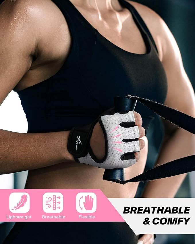 Sportneer Workout Gloves for Men & Women, Full Palm Protection Breathable Exercise Gloves w/Curved Open Back, Lightweight Fitness Gloves for Pull Up, Dumbbells, Cycling, Rowing