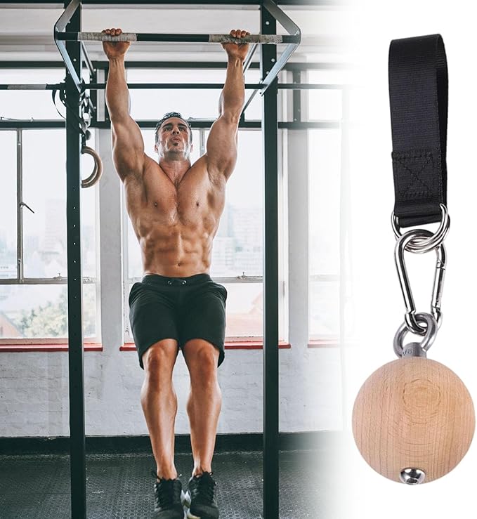 Professional Wood Pull Up Handle Hand Grip with Strap Power Balls Strengths Training Attachments Climbing Ball Grip Ball Arm Muscles Barbells