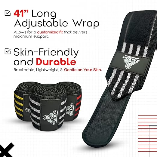 Elbow Wraps for Weightlifting (Pair), Stretchable & Breathable 41" Elbow Compression Strap, Weightlifting Straps for Bench Press, Supports Powerlifting, Pressing, Elbow Straps for Gym Accessories for Men (White)