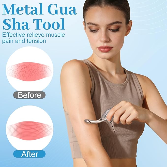 2PCS Gua Sha Massage Tools,Stainless Steel Trigger Point Massage Tool and Manual Acupuncture Pen Eye Massager,Deep Tissue Acupressure Massager for Face,Hand,Neck,Back