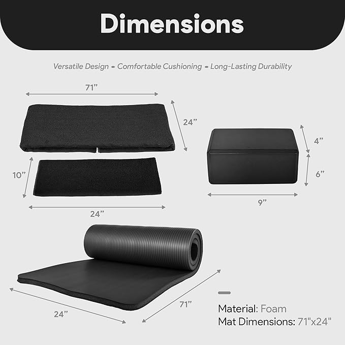 BalanceFrom 7-Piece Yoga Set with 71x24x1 Inches Extra Thick Mat and Carrying Sling – Includes 2 Blocks, Stretch Strap, 2 Towels, and Knee Pad for Home, Studio, and Gym Workouts