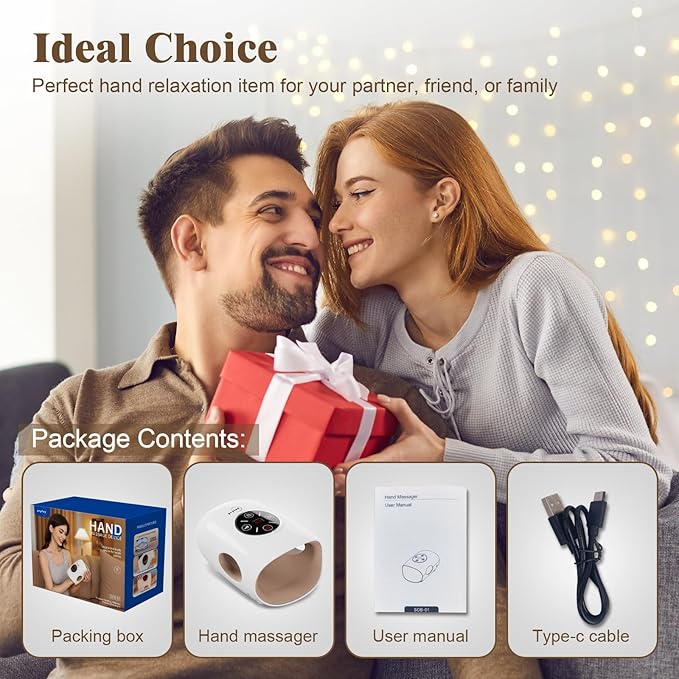 Hand Massager, 9 Modes 9 Intensities Hand Massage, Cordless Hand Massager for Arthritis and Carpal Tunnel, Mother's Day Gifts for Men Women Parents Relaxation at Office, White