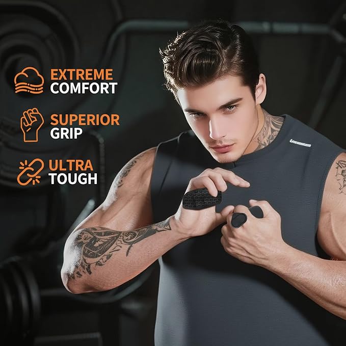 Gym Grips for Men and Women, Non-Slip Rubber Grips for Deadlifts, Rows and Pull-ups, Protect Palms Suitable, Rypt Grip and Lifting Grips. Black