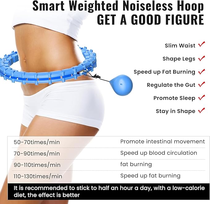 65inch 32 Knots Plus Size Quiet Weighted Hula, Smart Detachable Fitness Infinity Hoop, 2 in 1 Waist and Abdominal Weight Loss for Women, Workout Exercise Equipment Hoop
