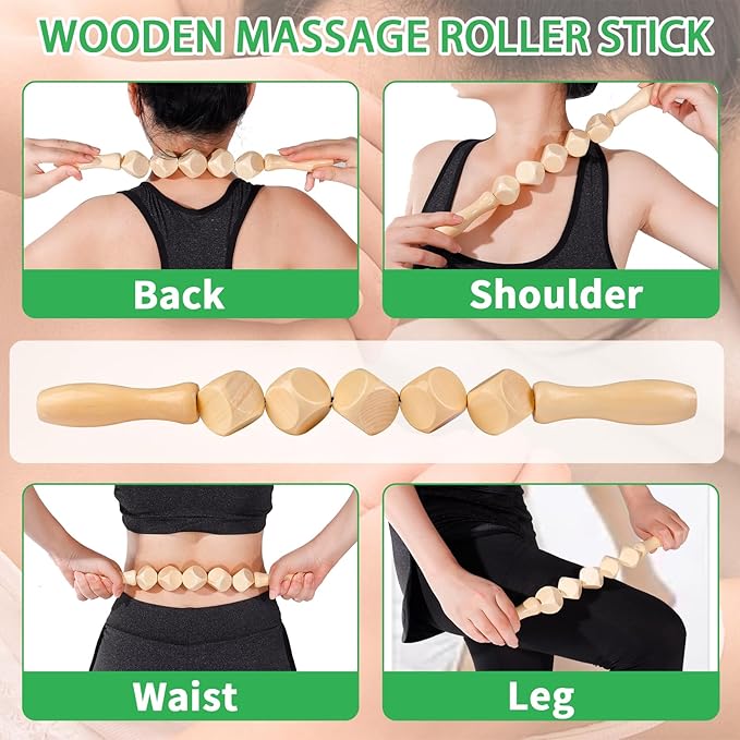 Wood Therapy Massage Tools 6-in-1 Lymphatic Drainage Massager Maderoterapia Kit,Wooden Massager Body Sculpting Tools,Wooden Gua Sha Kits,Body Contouring and Shaping