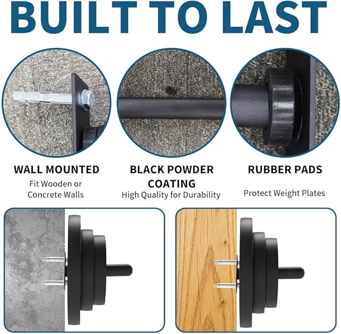Wall Mounted Weight Plate Holder, Bumper Plate Rack for Home Gym Wall Organized, All Kinds Sizes