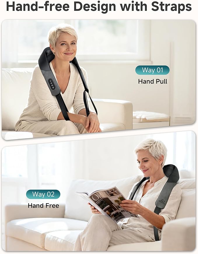 Snailax Shiatsu Neck Massager for Pain Relief Deep Tissue Cordless Kneading Shoulder Massage with Heat Graphene Heating Rechargable, 4D Roller Neck Back Massage, Gift for Mom Dad
