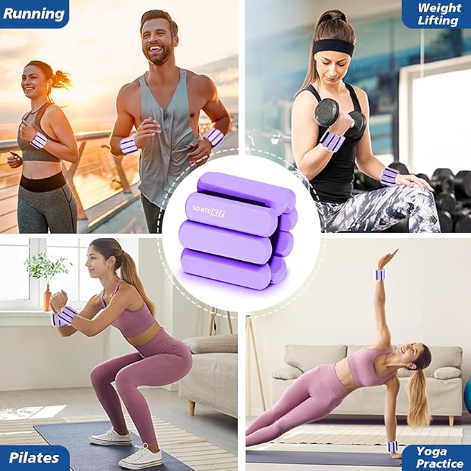 Wrist and Ankle Weights for Women & Men 2 Pack (1lb Each), Adjustable Silicone Wearable Arm & Leg Weights for Pilates, Gym, Yoga, Cardio, Strength Training