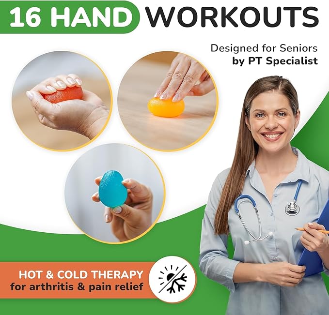 Squeeze Balls for Hand Therapy - Set of 4-Hand Exercise Balls for Arthritis & Carpal Tunnel - Stress Ball for Adults Therapy with Printed Guide Book and Videos