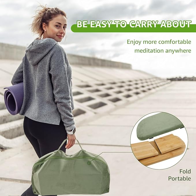 Meditation Ergonomic Bench, Yoga Prayer Meditation Bench with Soft Cushion, Yoga Bench Kneeling Stool Prayer Bench, Foldable Prayer Chair for Kneeling Sitting Prayer Extended Practice (Green)
